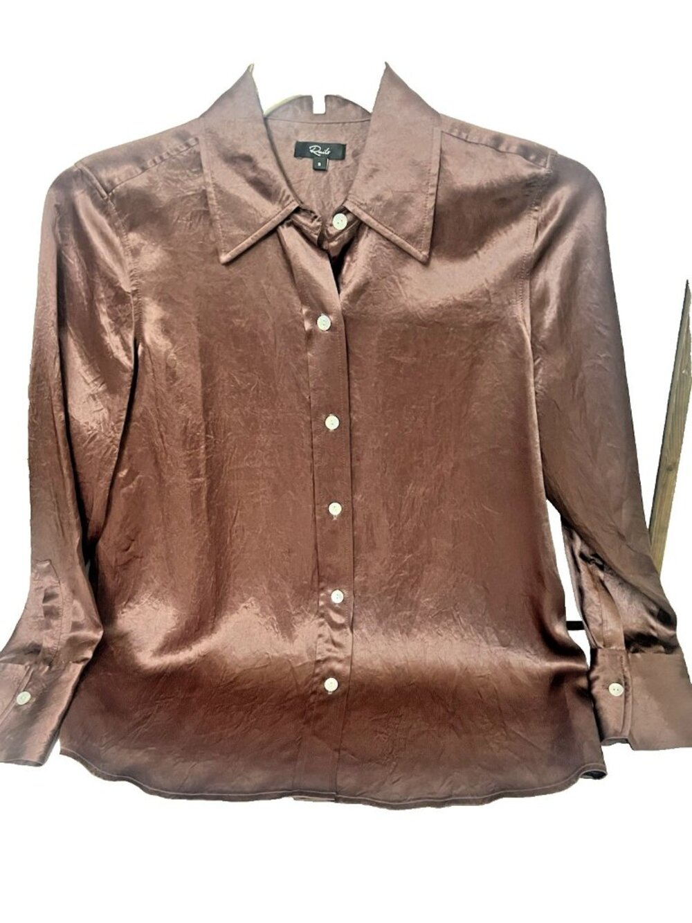 Rails Andrea Textured Satin Button-Up Shirt Nutmeg Brown Size S.    G